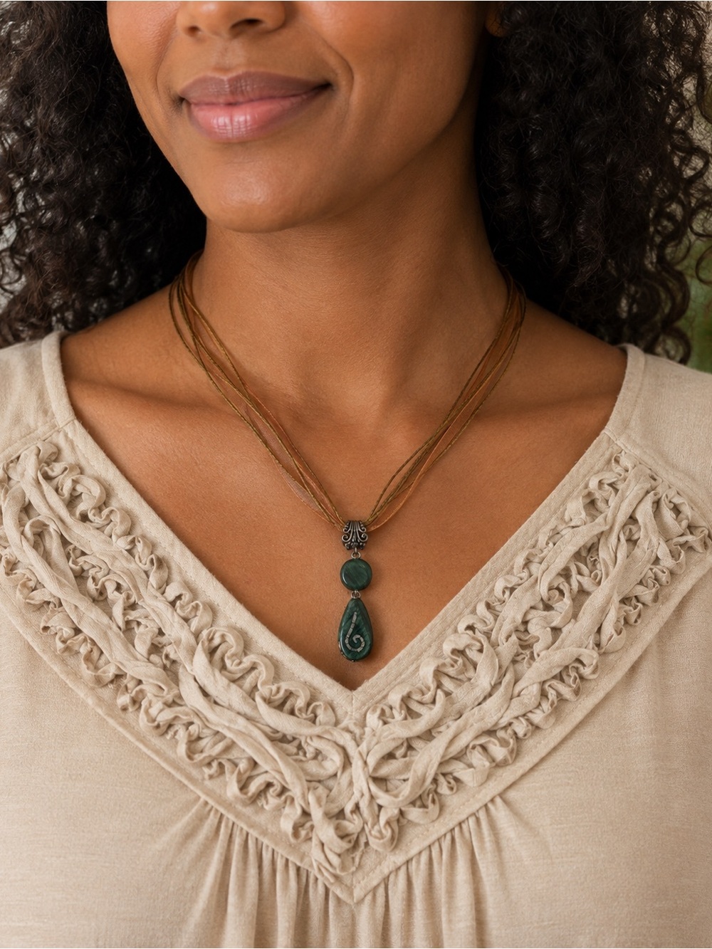Wooden Pendant Ribbon Necklace Boho Natural Statement Necklace